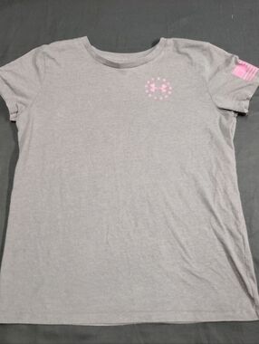 Under Armour Light Gray Tee with Pink Freedom Flag Accents